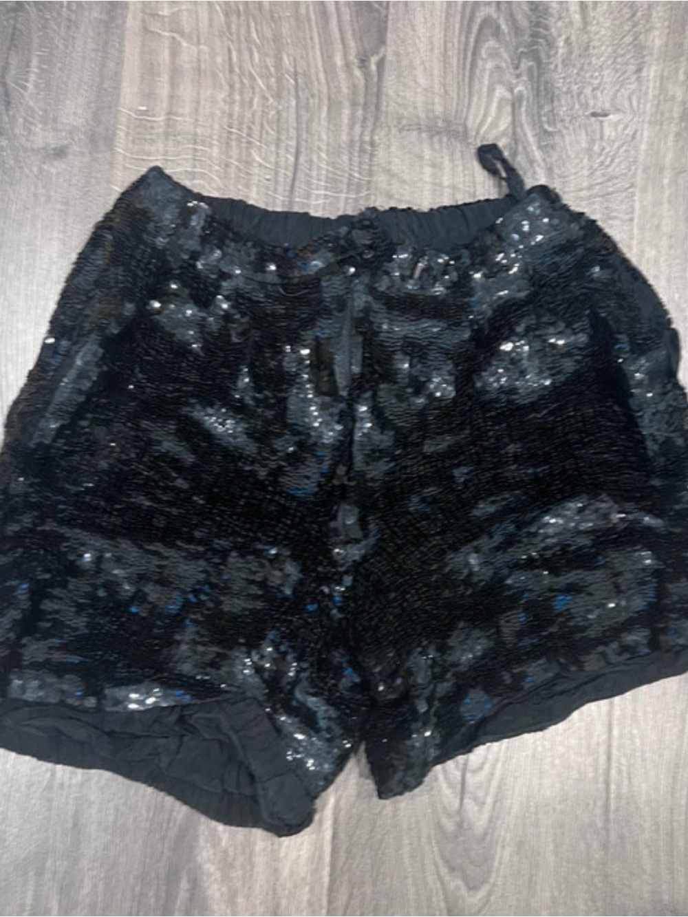 Black Sequin Athletic Shorts with Elastic Waist